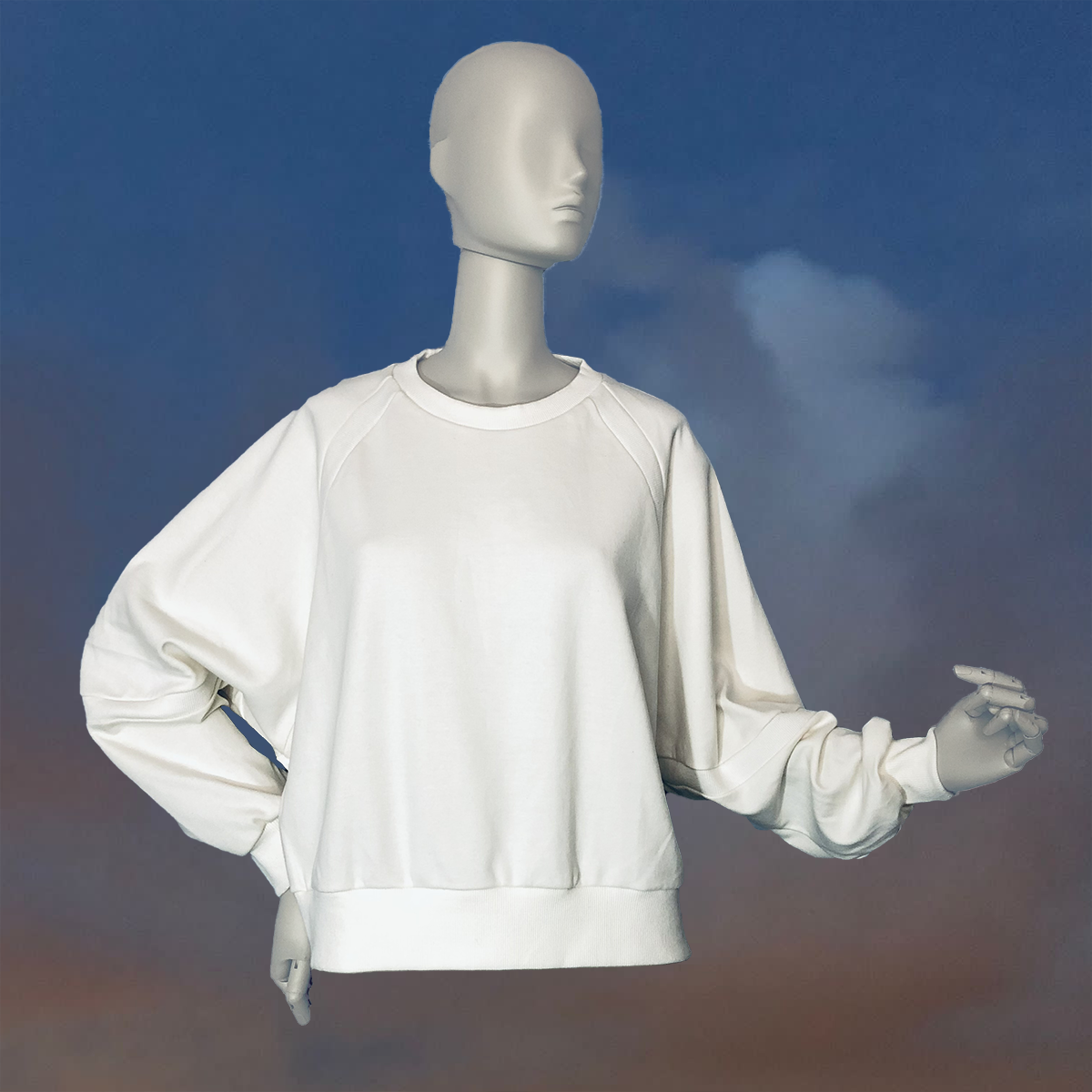 raglan armholes, off white sweater